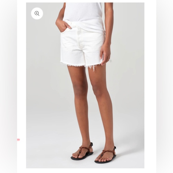 Agolde Stella high waist denim shorts white denim risk raw‎ hem